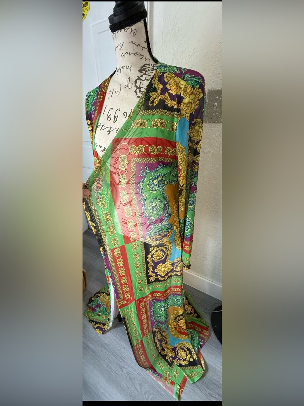 Fashion Nova Baroque Print Cut-Out Swimsuit & Kimono Cover Up Set - Size M - Picture 9 of 12